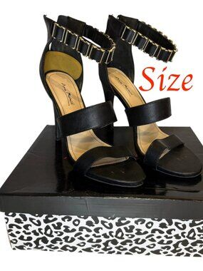 Anne Michelle Ladies Strappy Black Stiletto Heels Gold Chain Ankle Strap 10